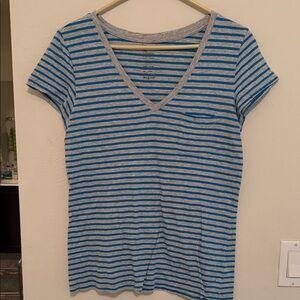 GAP Blue and Gray Striped V-Neck Women's Top size small